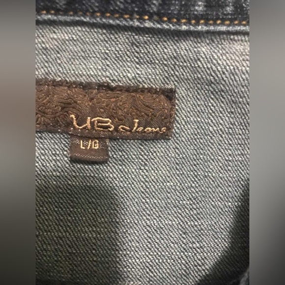 UB Jeans women’s large cropped denim jacket, rhinestone beaded, Y2K, dark blue - Picture 3 of 12